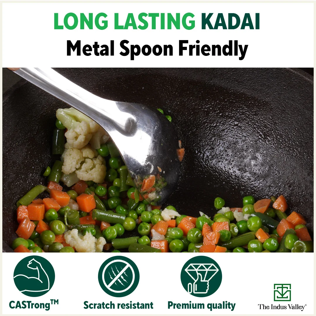 CASTrong Cast Iron Kadai, Pre-seasoned, Naturally Nonstick, 100% Pure, Toxin-free, Induction, 21/25cm, 1.7L/3.3kg - Image 10