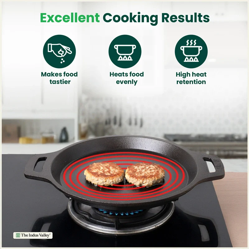 CASTrong Cast Iron Cookware Set - Tawa [27.5 cm] + Fish Fry Pan [25 cm] + Free Wooden Flip, Pre-seasoned, 100% Pure, Toxin-free, Induction Compatible - Image 7