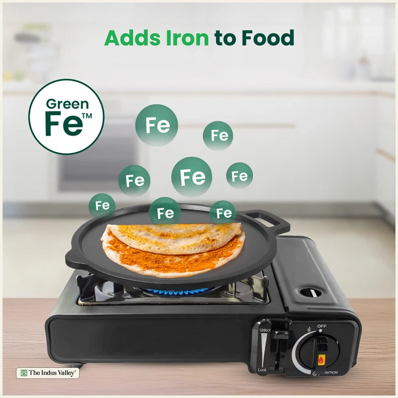 CASTrong Cast Iron Combo - Tawa [27.5 cm] + Skillet [24.6 cm] + Free Wooden Flip, Pre-seasoned, 100% Pure, Toxin-free, Induction Compatible - Image 5