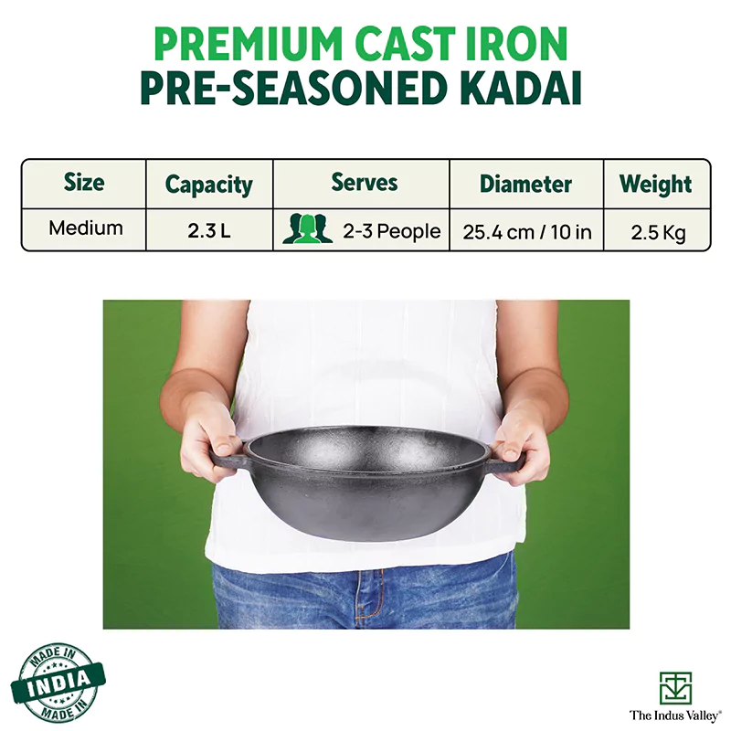 CASTrong Cast Iron Kadai 25.4 cm 2.3L, Pre-seasoned, Naturally Nonstick, 100% Pure, Toxin-free, Induction, Free 110 Spatula - Image 3