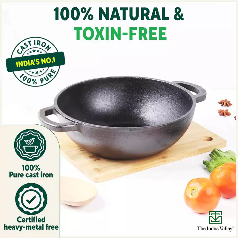 CASTrong Cast Iron Kadai 25.4 cm 2.3L, Pre-seasoned, Naturally Nonstick, 100% Pure, Toxin-free, Induction, Free 110 Spatula - Image 5