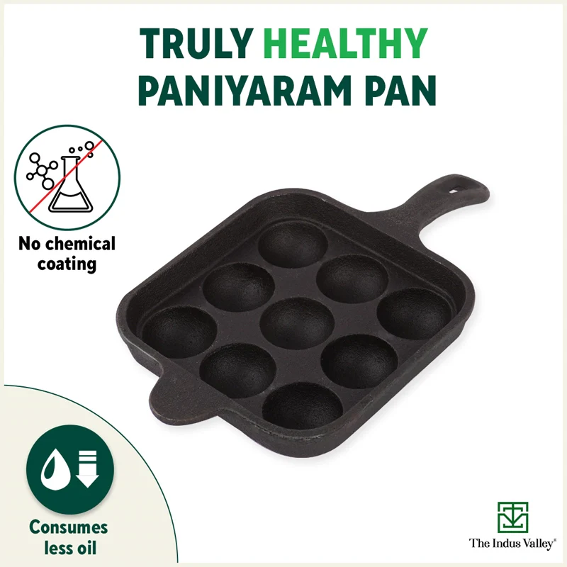 CASTrong Cast Iron Paniyaram/Appe Pan,Pre-seasoned, Naturally Nonstick, 100% Pure, Toxin-free, 9 Pit, 18cm, 2.4kg - Image 3