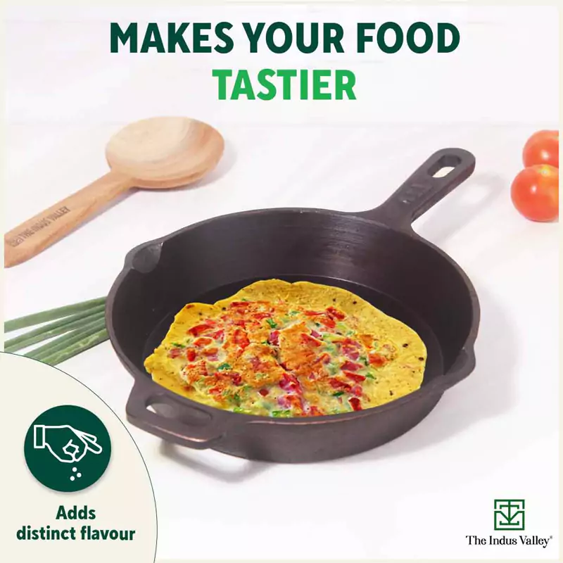 Super Smooth Cast Iron Set: (25.4cm)Frypan+ (25.4cm)Kadai+ (30.5cm)Tawa, Kitchen set for Home, Naturally Nonstick, 100% Pure,Toxin-free, Free 400 Tadka Pan - Image 9