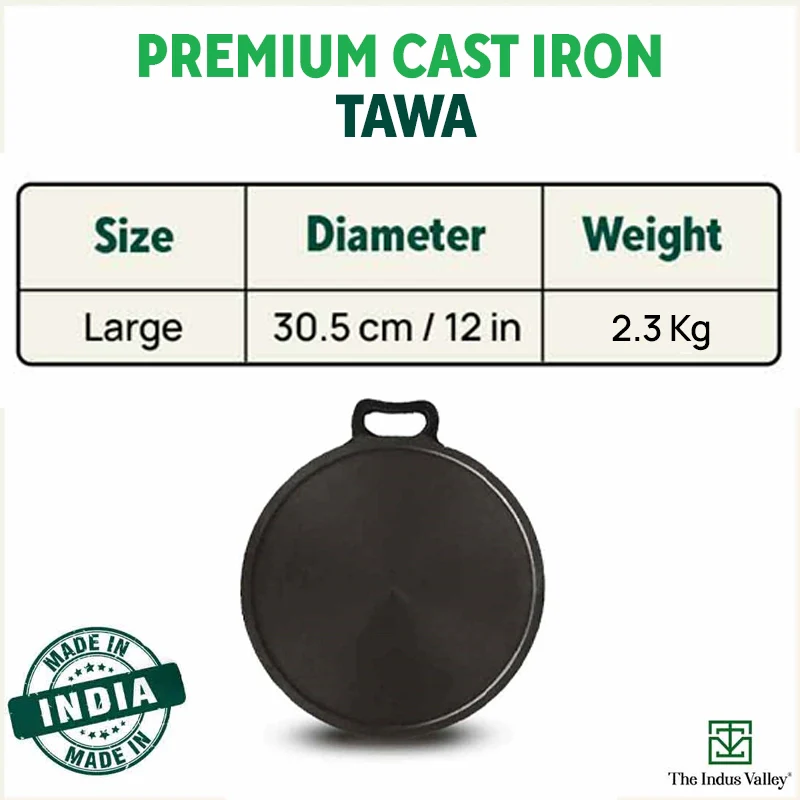 Super Smooth Cast Iron Tawa 30.5cm + Free 110 Spatula, Pre-seasoned, Naturally Nonstick, 100% Pure, Toxin-free 2.3kg - Image 3