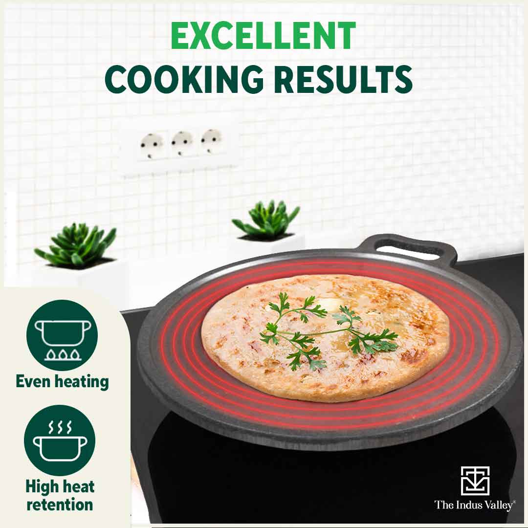 Super Smooth Cast Iron Tawa 30.5cm + Free 110 Spatula, Pre-seasoned, Naturally Nonstick, 100% Pure, Toxin-free 2.3kg - Image 7