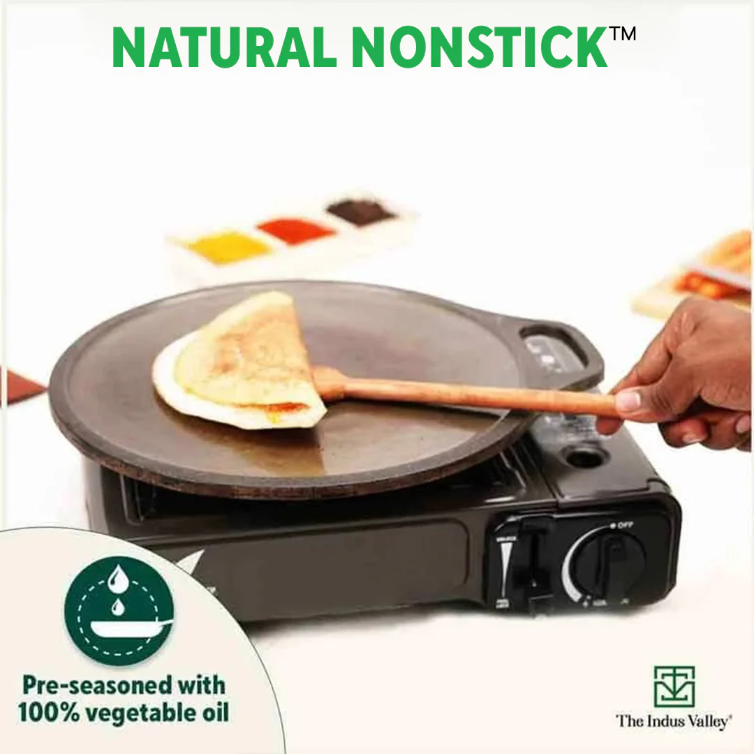 Super Smooth Cast Iron Tawa 30.5cm + Free 110 Spatula, Pre-seasoned, Naturally Nonstick, 100% Pure, Toxin-free 2.3kg - Image 8